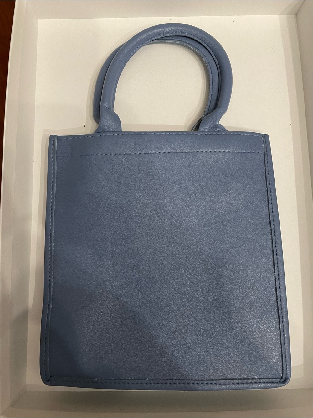 Fashion vegan leather blue Mini Tote Bag with Decorative Scarf - Picture 5 of 7